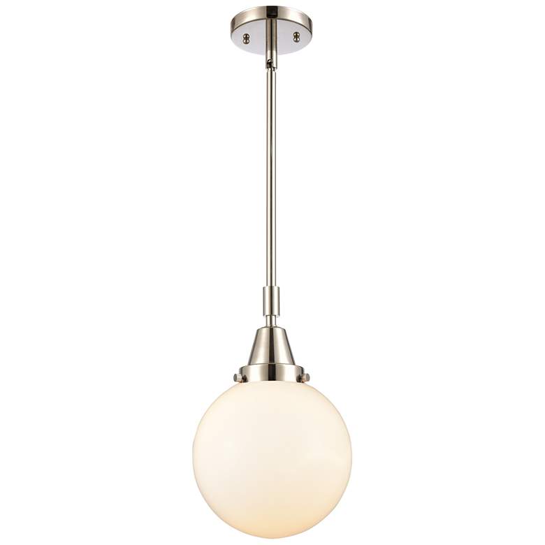 Image 1 Caden Beacon 8" Wide Polished Nickel Stem Hung Mini Pendant w/ White S