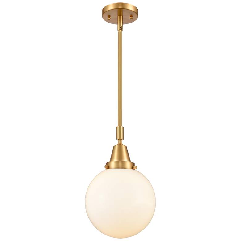 Image 1 Caden Beacon 8" Wide Satin Gold Stem Hung Mini Pendant w/ Matte White