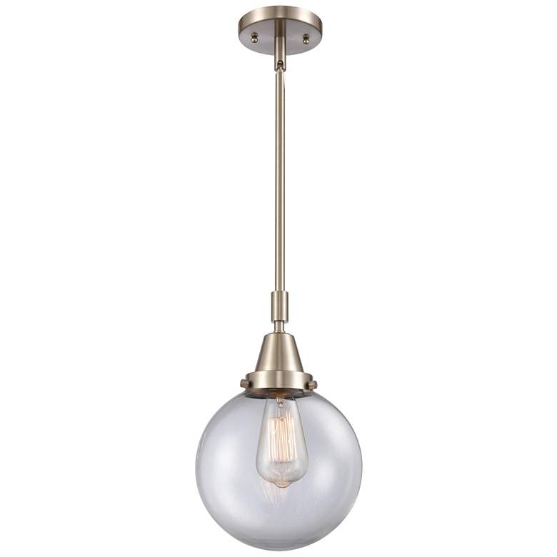 Image 1 Caden Beacon 8"W Brushed Satin Nickel Stem Hung Mini Pendant w/ Clear