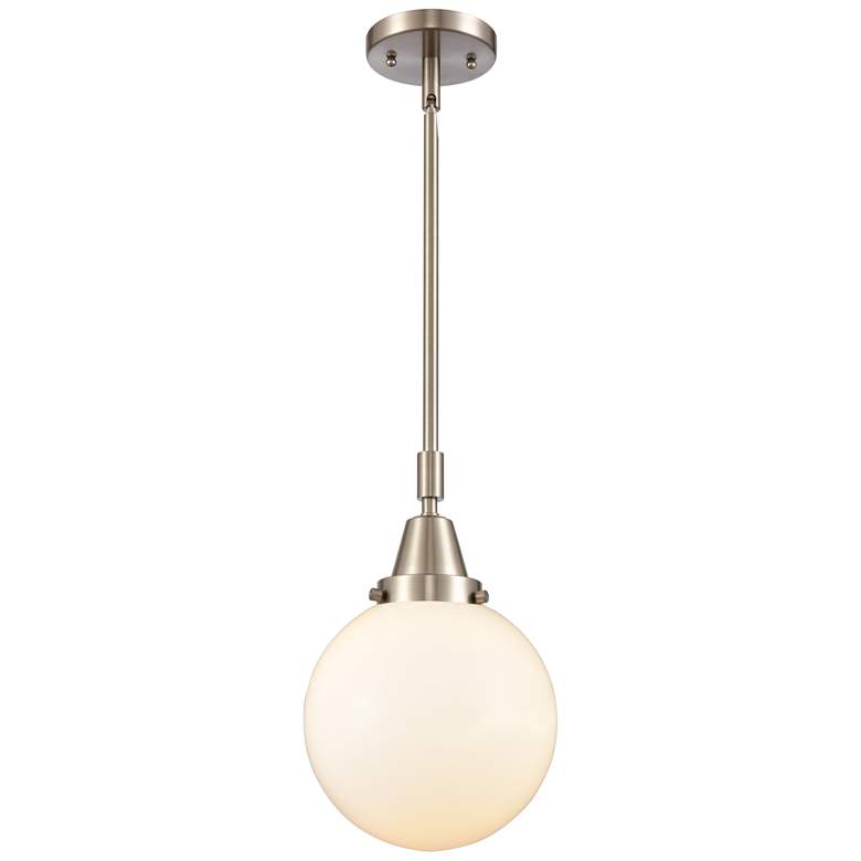 Image 1 Caden Beacon 8"W Brushed Satin Nickel Stem Hung Mini Pendant w/ White