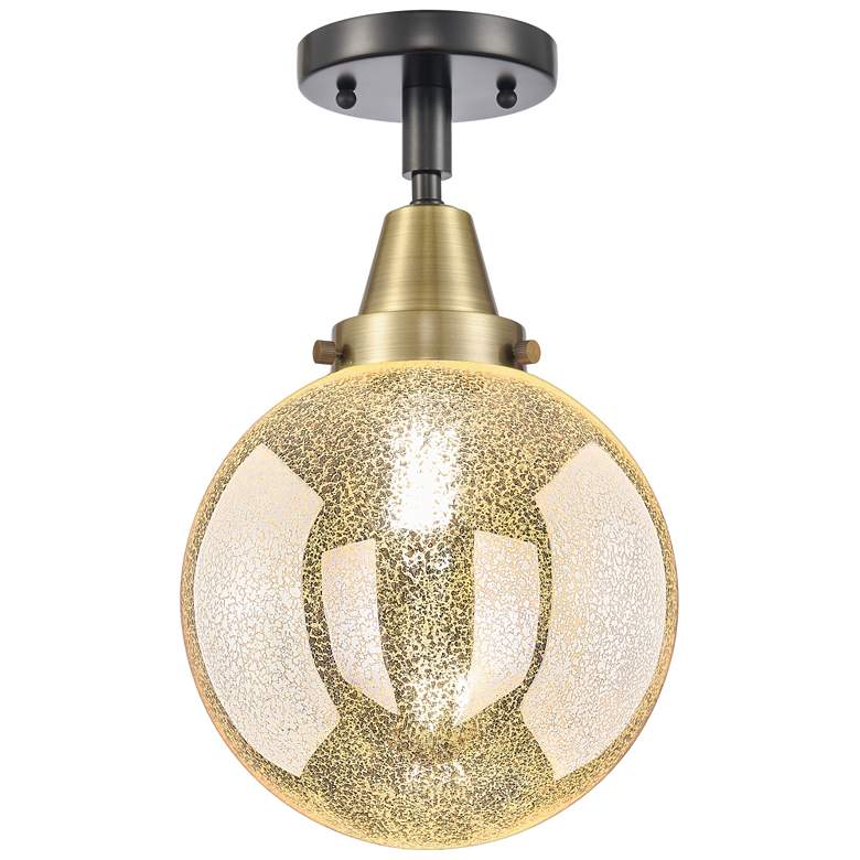 Image 1 Caden Beacon 8"W Black Antique Brass Flush Mount With Mercury Shade