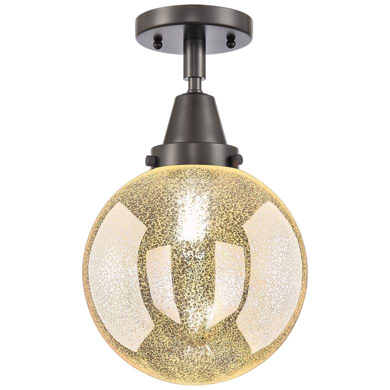 Image 1 Caden Beacon 8" Wide Oil Rubbed Bronze Flush Mount With Mercury Shade
