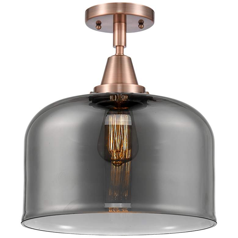 Image 1 Caden Bell 12" Flush Mount - Antique Copper - Plated Smoke Shade