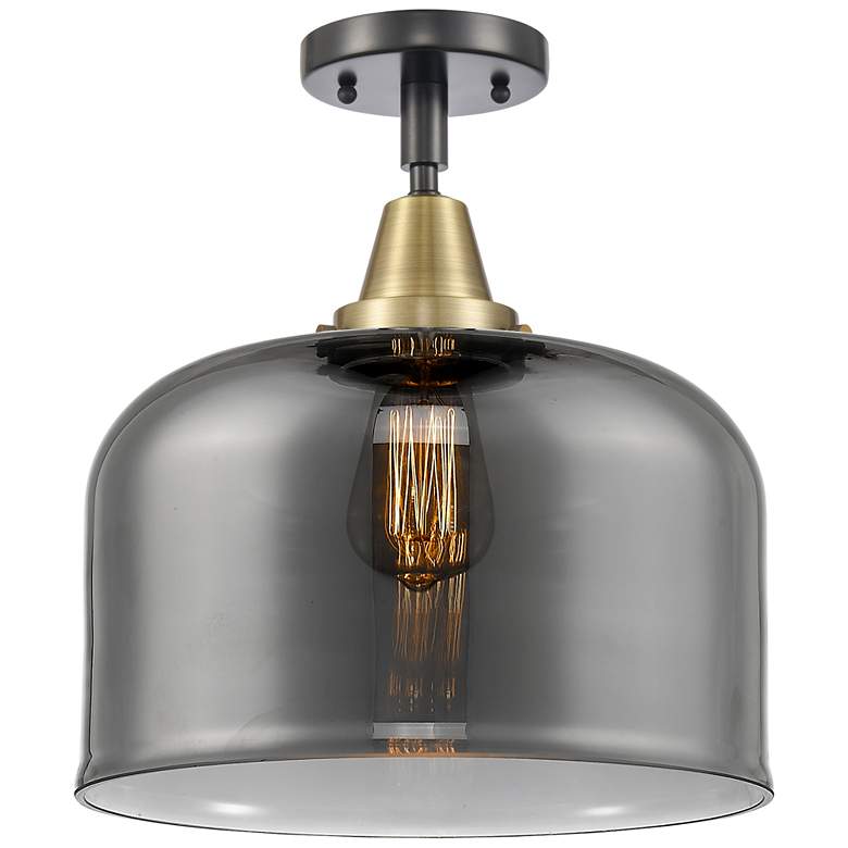 Image 1 Caden Bell 12" Flush Mount - Black Antique Brass - Plated Smoke Shade