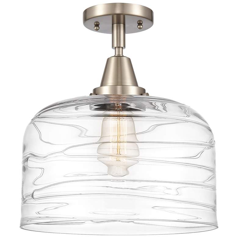Image 1 Caden Bell 12" Flush Mount - Brushed Satin Nickel - Clear Deco Swirl S