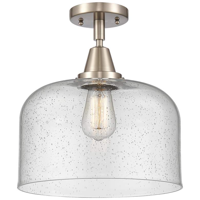 Image 1 Caden Bell 12" Flush Mount - Brushed Satin Nickel - Seedy Shade