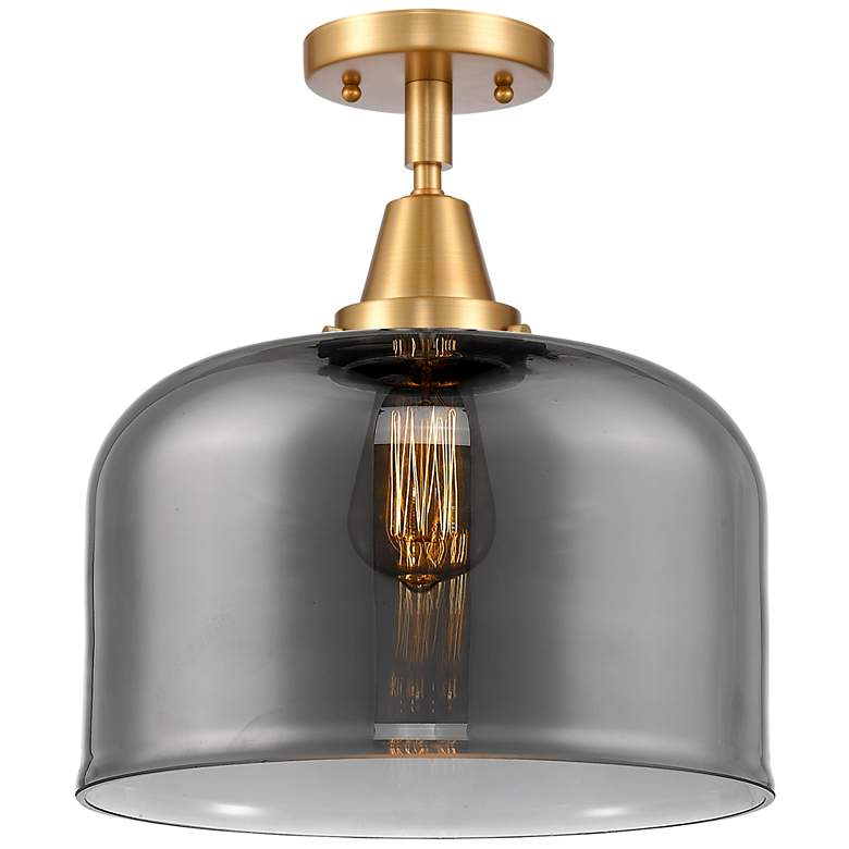 Image 1 Caden Bell 12 inch Flush Mount - Satin Gold - Plated Smoke Shade
