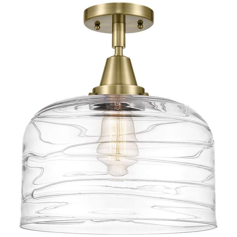 Image 1 Caden Bell 12" LED Flush Mount - Antique Brass - Clear Deco Swirl Shad