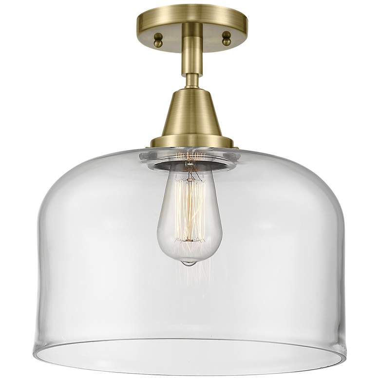 Image 1 Caden Bell 12" LED Flush Mount - Antique Brass - Clear Shade