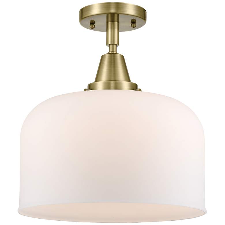 Image 1 Caden Bell 12" LED Flush Mount - Antique Brass - Matte White Shade