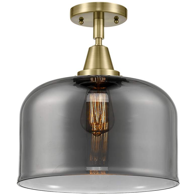 Image 1 Caden Bell 12" LED Flush Mount - Antique Brass - Plated Smoke Shade