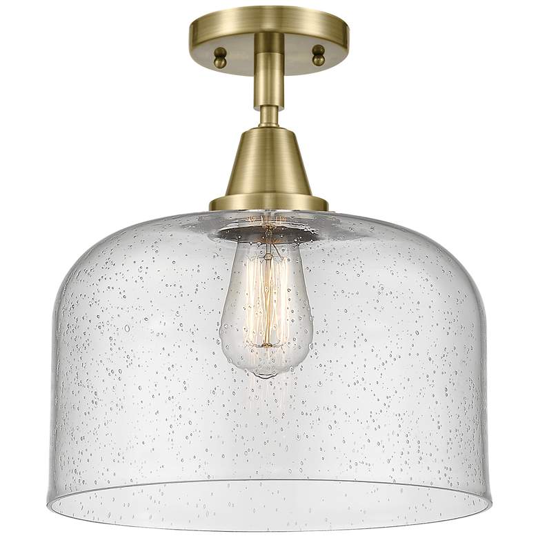 Image 1 Caden Bell 12" LED Flush Mount - Antique Brass - Seedy Shade