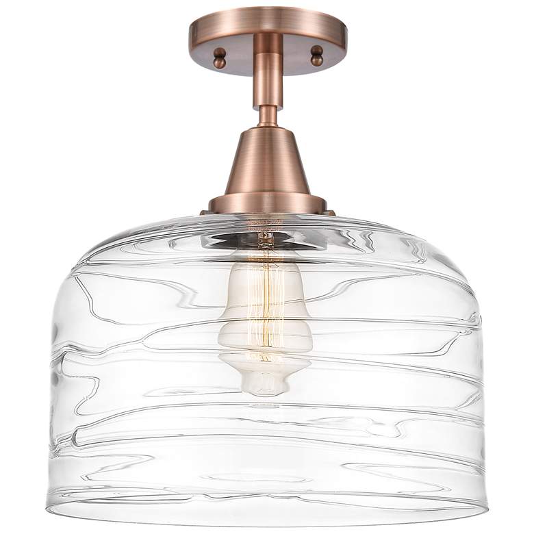 Image 1 Caden Bell 12" LED Flush Mount - Antique Copper - Clear Deco Swirl Sha