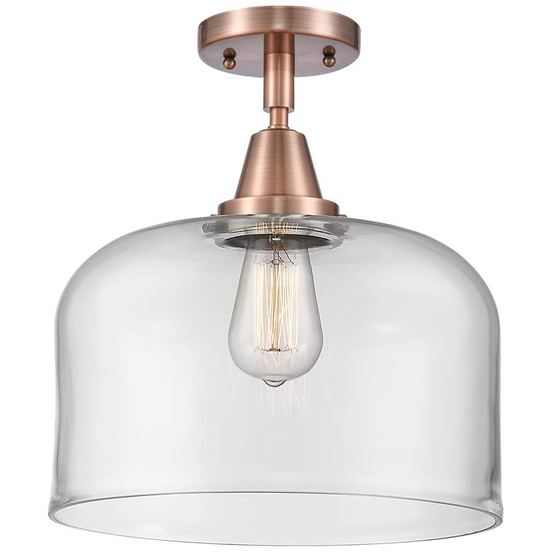 Image 1 Caden Bell 12 inch LED Flush Mount - Antique Copper - Clear Shade