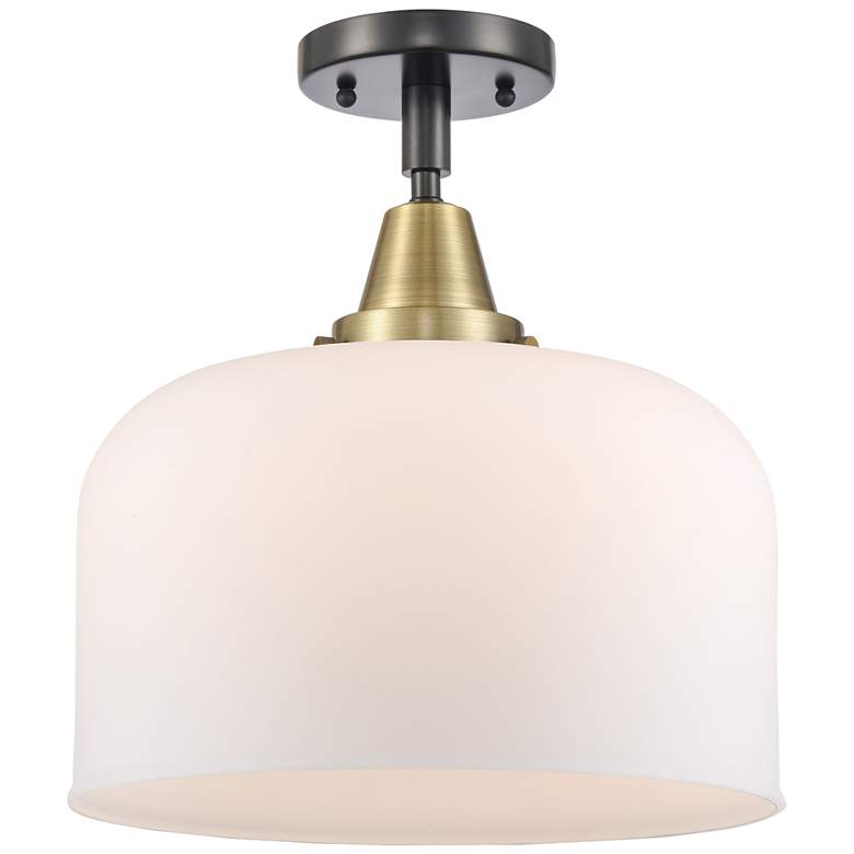 Image 1 Caden Bell 12" LED Flush Mount - Black Antique Brass - Matte White Sha