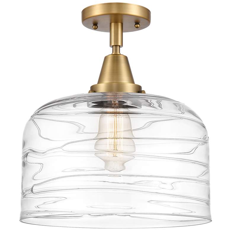 Image 1 Caden Bell 12" LED Flush Mount - Brushed Brass - Clear Deco Swirl Shad