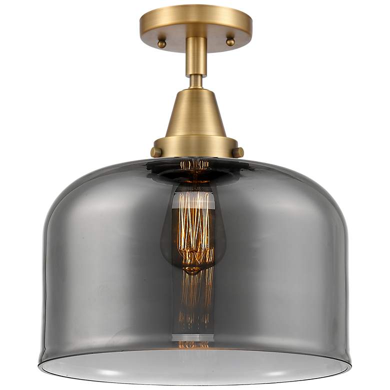 Image 1 Caden Bell 12" LED Flush Mount - Brushed Brass - Plated Smoke Shade