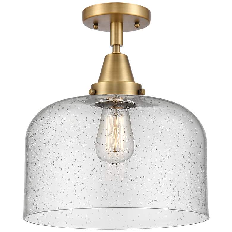 Image 1 Caden Bell 12" LED Flush Mount - Brushed Brass - Seedy Shade