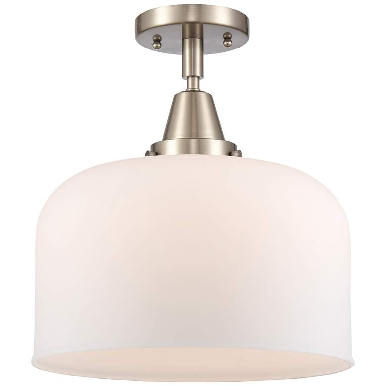 Image 1 Caden Bell 12" LED Flush Mount - Brushed Satin Nickel - Matte White Sh