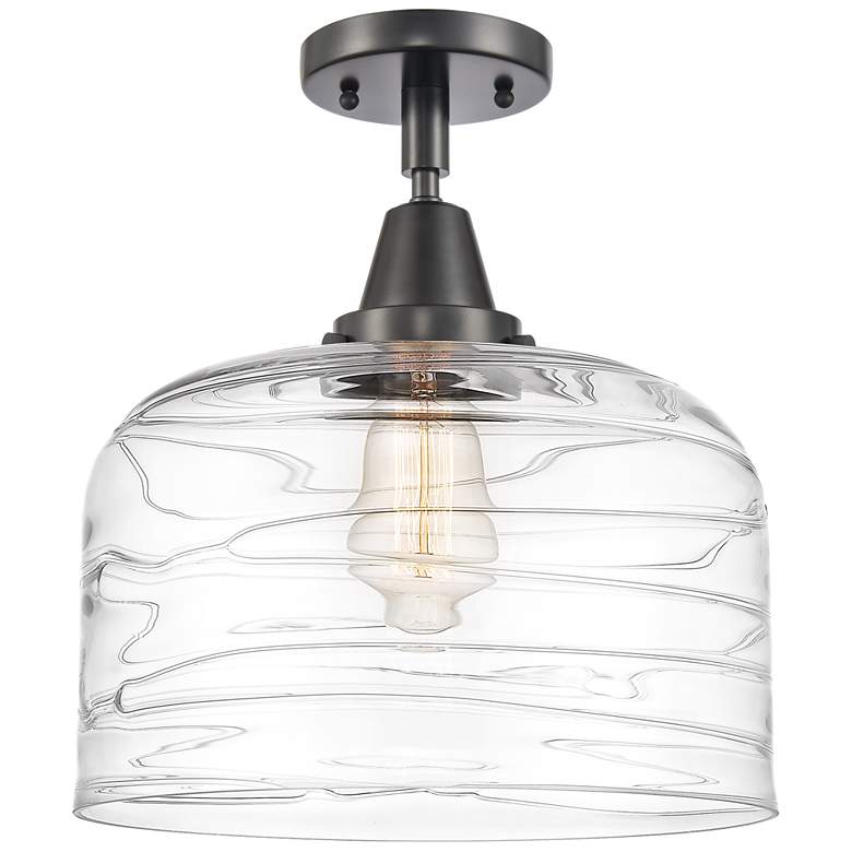 Image 1 Caden Bell 12" LED Flush Mount - Matte Black - Clear Deco Swirl Shade