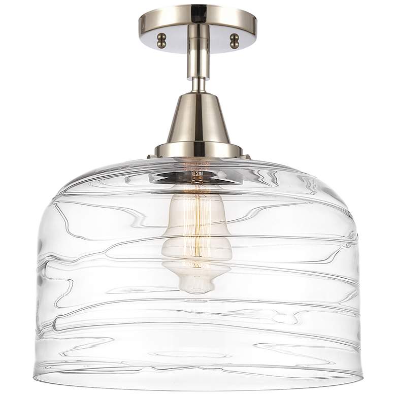 Image 1 Caden Bell 12" LED Flush Mount - Polished Nickel - Clear Deco Swirl Sh