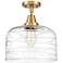 Caden Bell 12" LED Flush Mount - Satin Gold - Clear Deco Swirl Shade