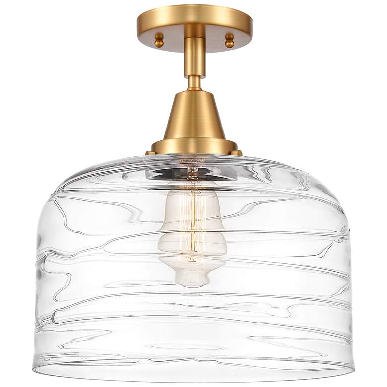 Image 1 Caden Bell 12" LED Flush Mount - Satin Gold - Clear Deco Swirl Shade