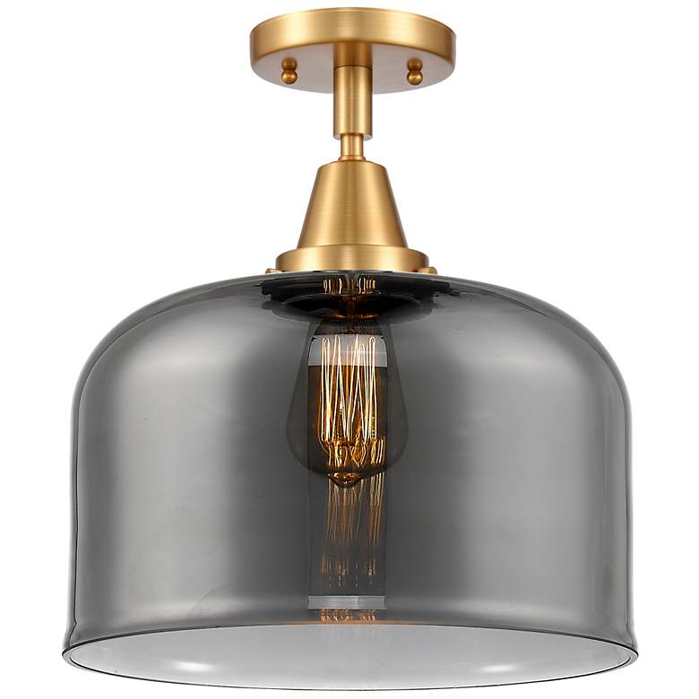 Image 1 Caden Bell 12" LED Flush Mount - Satin Gold - Plated Smoke Shade