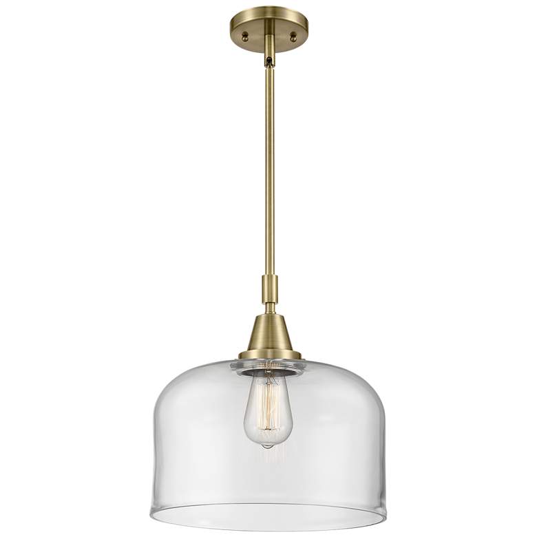 Image 1 Caden Bell 12" Wide Antique Brass Stem Hung Mini Pendant w/ Clear Shad