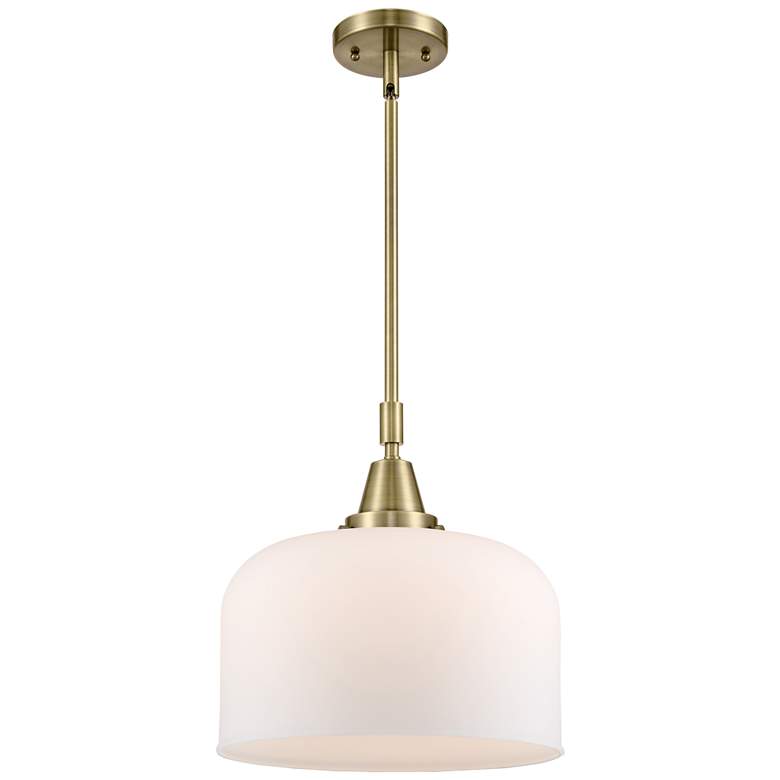 Image 1 Caden Bell 12" Wide Antique Brass Stem Hung Mini Pendant w/ White Shad