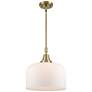 Caden Bell 12" Wide Antique Brass Stem Hung Mini Pendant w/ White Shad