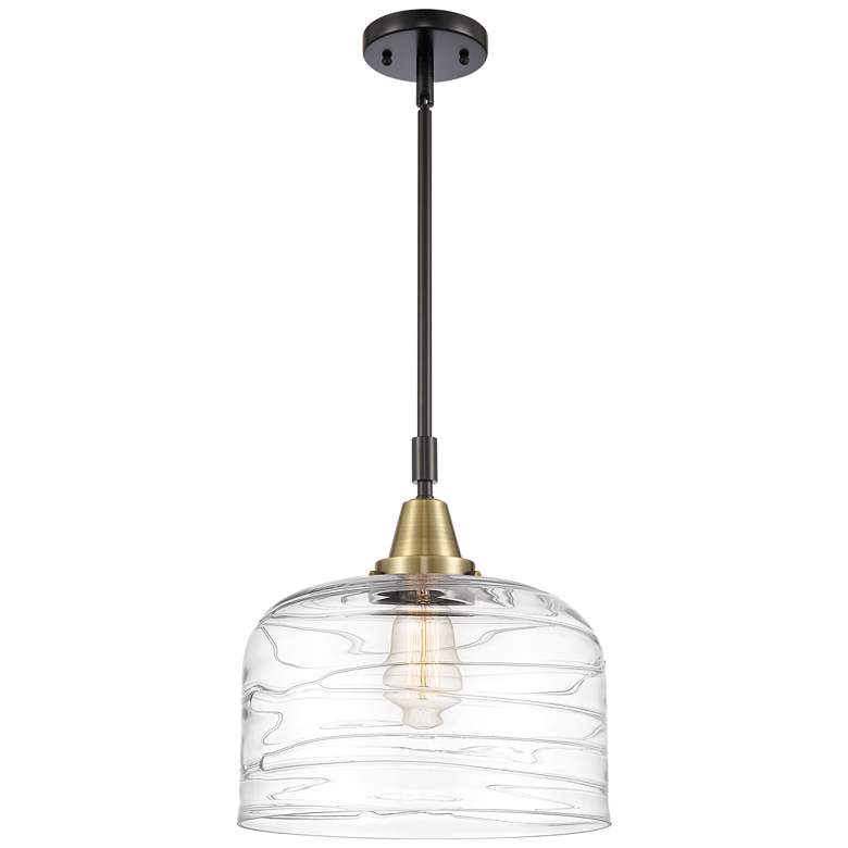 Image 1 Caden Bell 12" Wide Black Brass Stem Hung Mini Pendant w/ Deco Swirl S