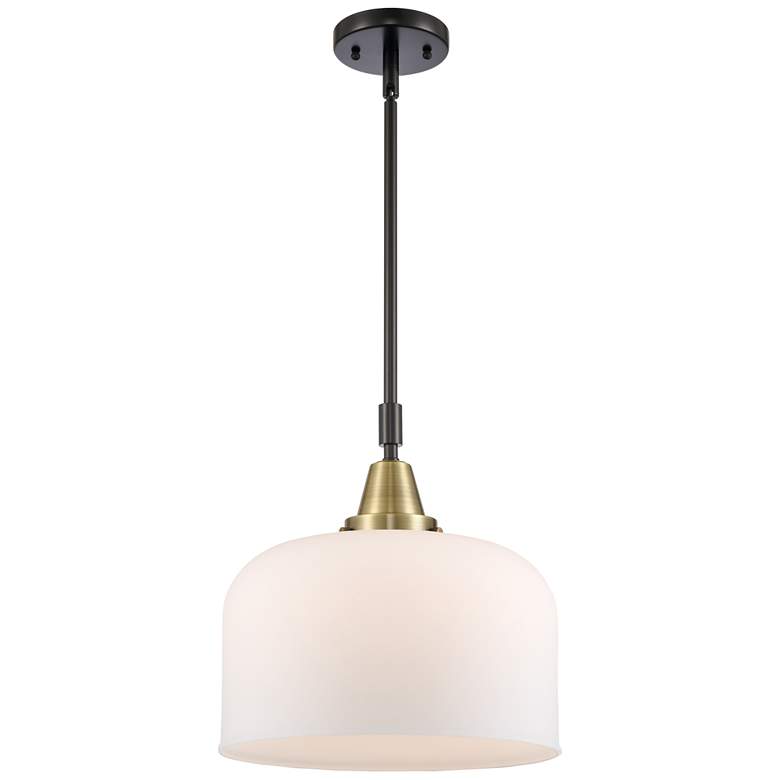 Image 1 Caden Bell 12" Wide Black Brass Stem Hung Mini Pendant w/ Matte White