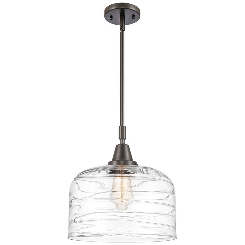 Image 1 Caden Bell 12" Wide Bronze Mini Pendant w/ Deco Swirl Glass