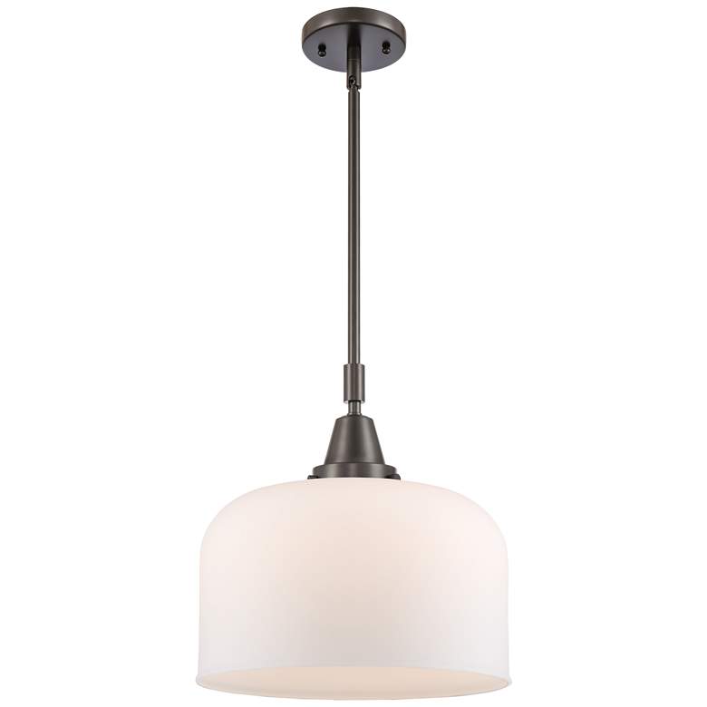Image 1 Caden Bell 12" Wide Bronze Stem Hung Mini Pendant w/ Matte White Shade