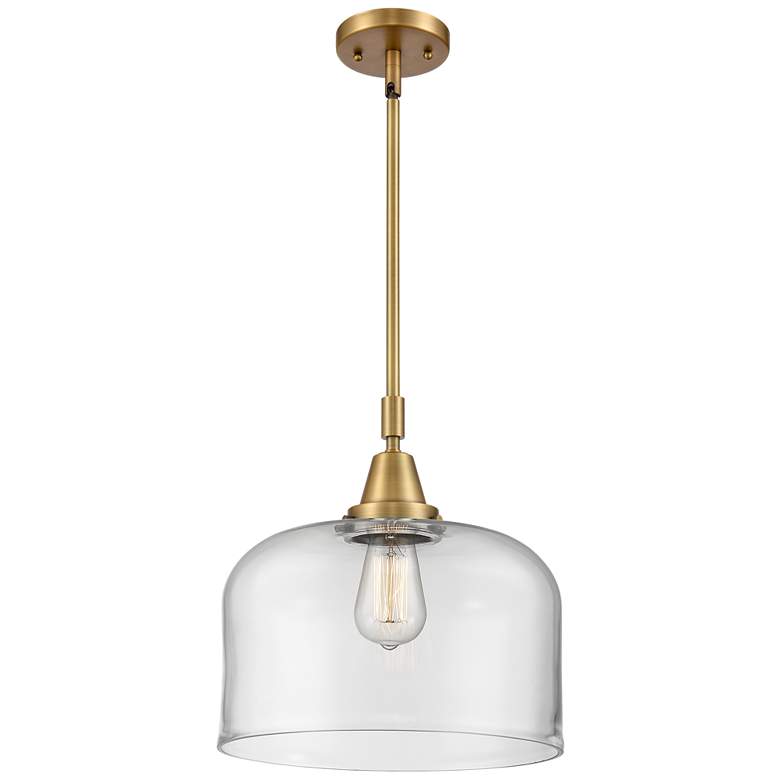 Image 1 Caden Bell 12" Wide Brushed Brass Stem Hung Mini Pendant w/ Clear Shad