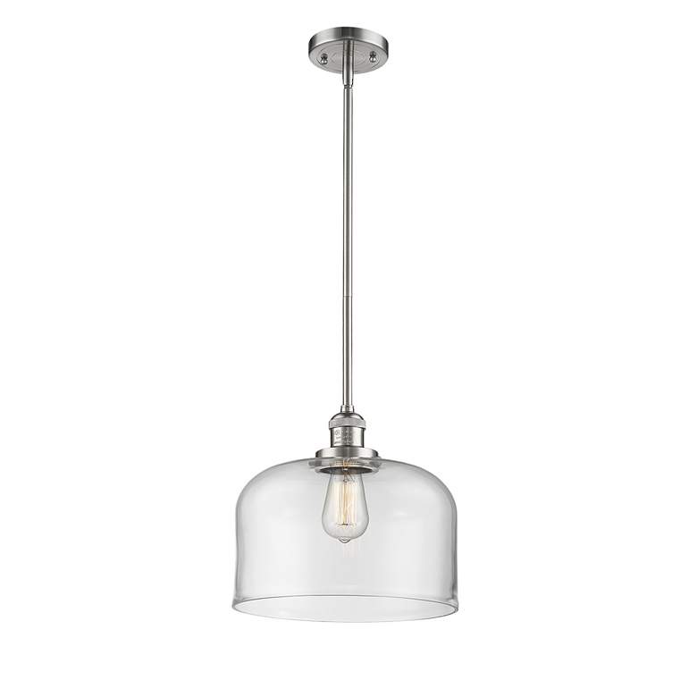 Image 3 Caden Bell 12" Wide Brushed Brass Stem Hung Mini Pendant w/ Clear Shad more views