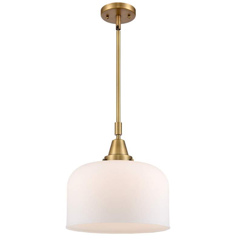 Image 1 Caden Bell 12" Wide Brushed Brass Stem Hung Mini Pendant w/ White Shad