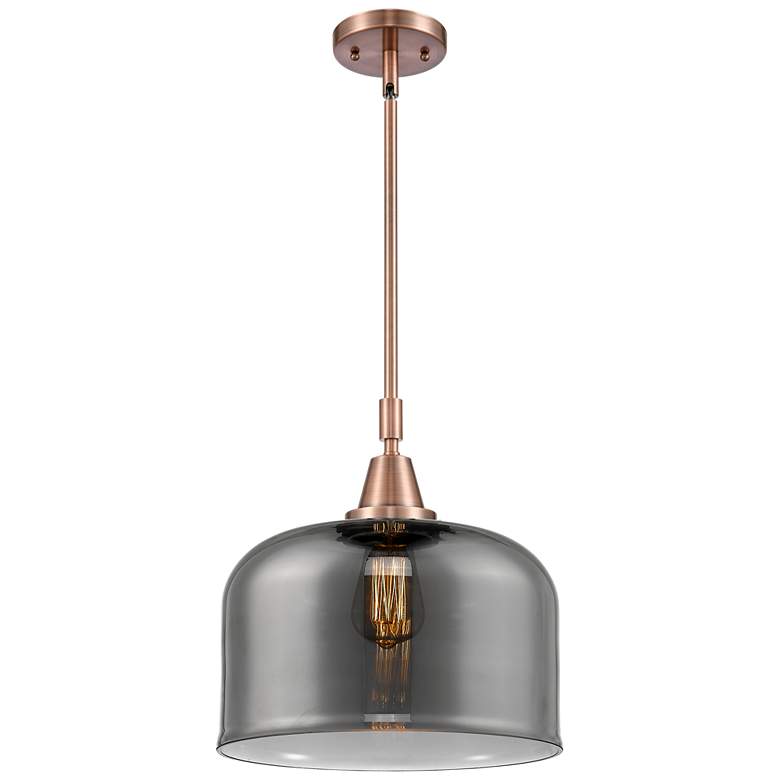 Image 1 Caden Bell 12" Wide Copper Stem Hung Mini Pendant w/ Plated Smoke Shad