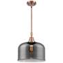 1_Caden Bell 12" Wide Copper Stem Hung Mini Pendant w/ Plated Smoke Shad