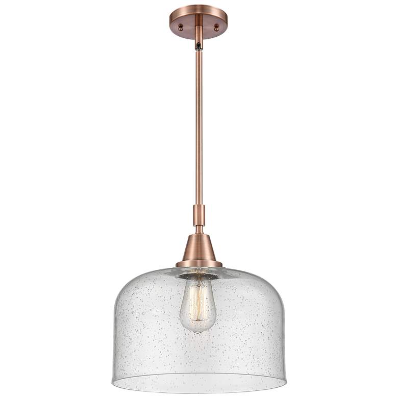 Image 1 Caden Bell 12" Wide Copper Stem Hung Mini Pendant w/ Seedy Shade