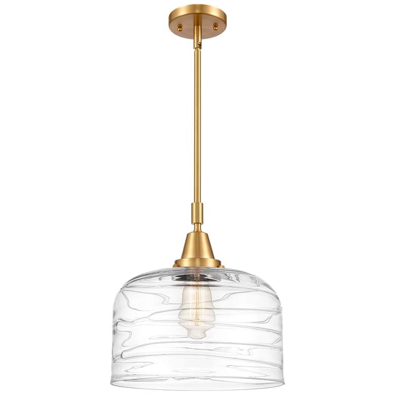 Image 1 Caden Bell 12" Wide Gold Stem Hung Mini Pendant w/ Deco Swirl Shade