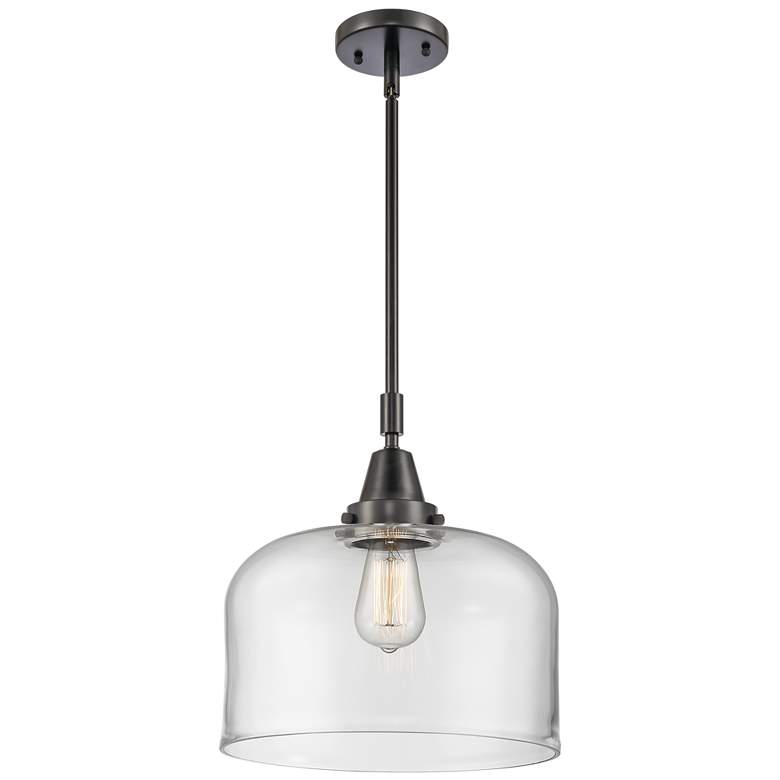 Image 1 Caden Bell 12" Wide Matte Black Stem Hung Mini Pendant w/ Clear Shade