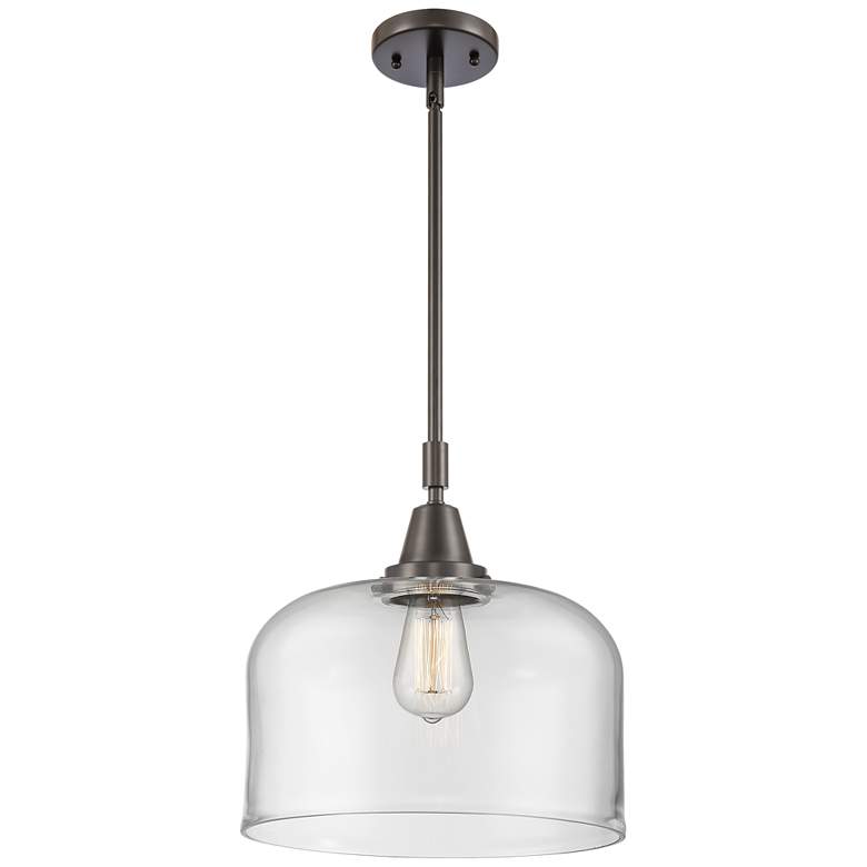 Image 1 Caden Bell 12" Wide Oil Rubbed Bronze Stem Hung Mini Pendant w/ Clear