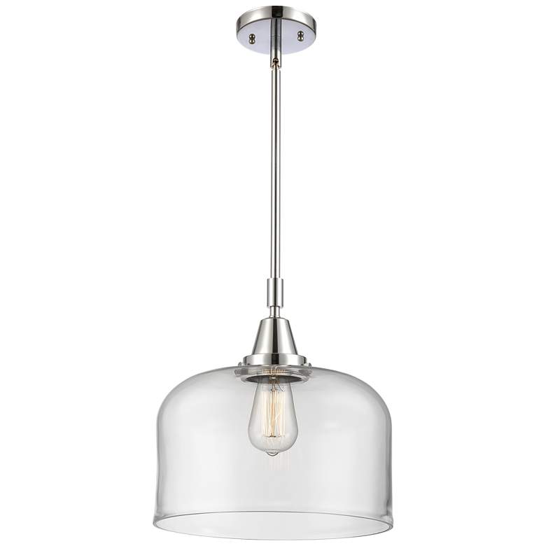 Image 1 Caden Bell 12 inch Wide Polished Chrome Stem Hung Mini Pendant w/ Clear Sh