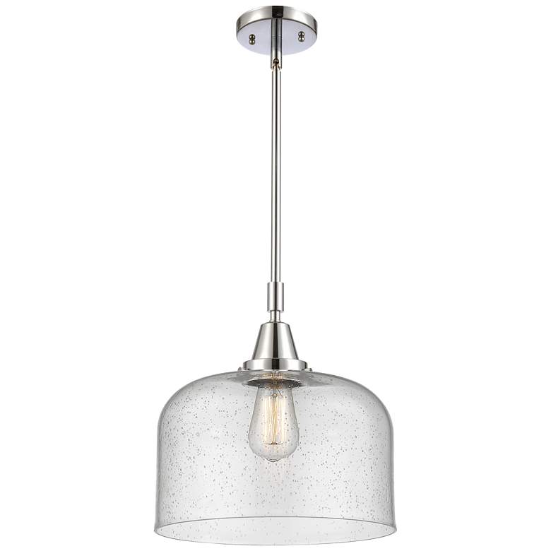 Image 1 Caden Bell 12" Wide Polished Chrome Stem Hung Mini Pendant w/ Seedy Sh