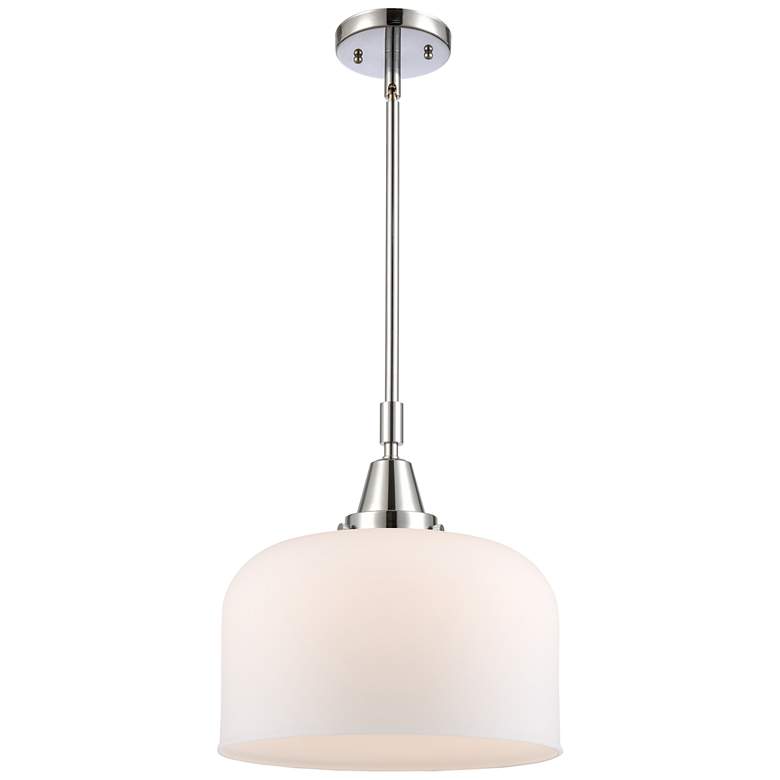 Image 1 Caden Bell 12" Wide Polished Chrome Stem Hung Mini Pendant w/ White Sh