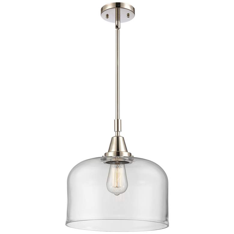 Image 1 Caden Bell 12 inch Wide Polished Nickel Stem Hung Mini Pendant w/ Clear Sh