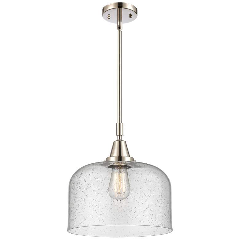 Image 1 Caden Bell 12" Wide Polished Nickel Stem Hung Mini Pendant w/ Seedy Sh