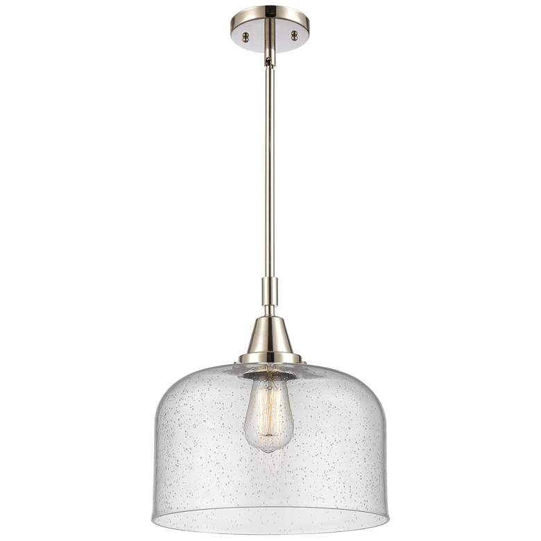 Image 1 Caden Bell 12 inch Wide Polished Nickel Stem Hung Mini Pendant w/ Seedy Sh